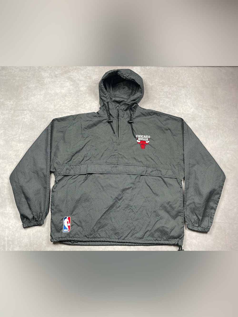 Vintage Chicago Bulls Windbreaker Jacket Mens L Black Logo Athletic NBA 90s Zip